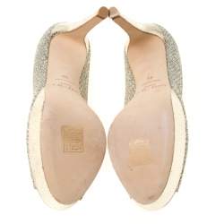 Pre Owned Jimmy Choo Gold Glitter Fabric Dahlia Platform Peep Toe Pumps Size 36