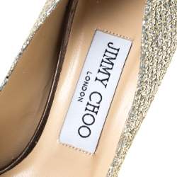 Pre Owned Jimmy Choo Gold Glitter Fabric Dahlia Platform Peep Toe Pumps Size 36