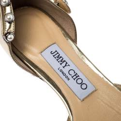 Pre Owned Jimmy Choo Gold Pearl Embellished Patent Leather Leema Pointed Toe Flats Size 35
