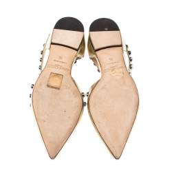 Pre Owned Jimmy Choo Gold Pearl Embellished Patent Leather Leema Pointed Toe Flats Size 35
