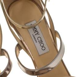 Pre Owned Jimmy Choo Gold/Silver Patent Leather Open Toe Ankle Strap Sandals Size 41