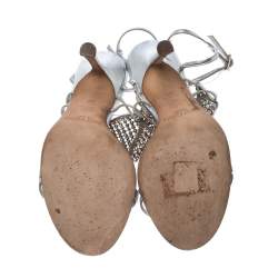 Pre Owned Jimmy Choo Metallic Silver Leather Embellished Ankle Strap Sandals Size 37