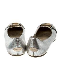 Jimmy Choo Metallic Silver Leather Ballet Flats Size 38.5