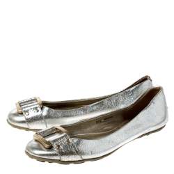 Jimmy Choo Metallic Silver Leather Ballet Flats Size 38.5