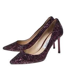 Jimmy Choo Purple Glitter Romy Pointed Toe Pumps Size 37.5