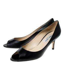 Pre Owned Jimmy Choo Black Leather Isabel Peep Toe Pumps Size 39