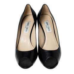 Pre Owned Jimmy Choo Black Leather Isabel Peep Toe Pumps Size 39