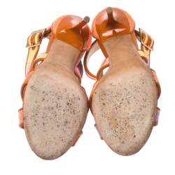 Pre Owned Jimmy Choo Multicolour Raffia And Leather Trim Strappy Sandals Size 35