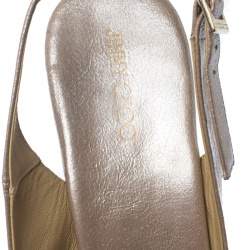 Pre Owned Jimmy Choo Beige Crackled Leather Cork Wedge Slingback Platform Sandals Size 42