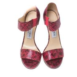 مملوكة مسبقًا Jimmy Choo Two Tone Python Leather Ankle Strap Sandals Size 36