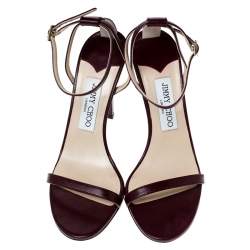 Pre Owned Jimmy Choo Burgundy Leather Minny Ankle Strap Sandals Size 38