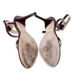 Pre Owned Jimmy Choo Burgundy Leather Minny Ankle Strap Sandals Size 38