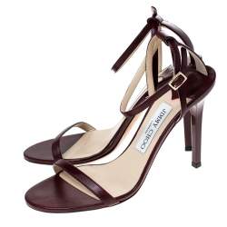Pre Owned Jimmy Choo Burgundy Leather Minny Ankle Strap Sandals Size 38