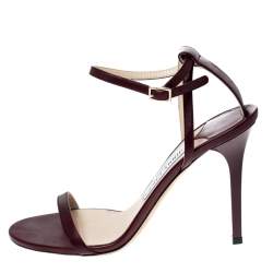 Pre Owned Jimmy Choo Burgundy Leather Minny Ankle Strap Sandals Size 38