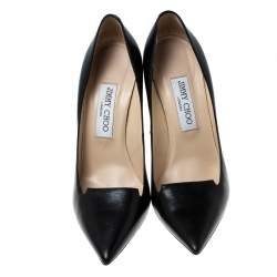Pre Owned Jimmy Choo Black Leather Pointed Toe Pumps Size 37.5