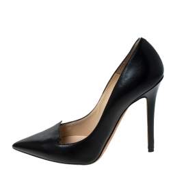 Pre Owned Jimmy Choo Black Leather Pointed Toe Pumps Size 37.5
