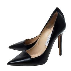 Pre Owned Jimmy Choo Black Leather Pointed Toe Pumps Size 37.5