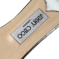 Pre Owned  Jimmy Choo Metallic Silver Leather Cut Out Flat Slides 41