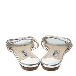 Pre Owned  Jimmy Choo Metallic Silver Leather Cut Out Flat Slides 41