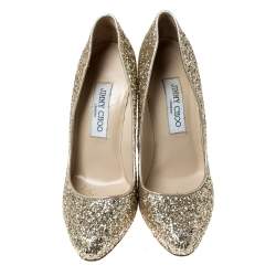 Jimmy Choo Metallic Gold Glitter Victoria Pumps Size 38.5