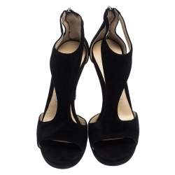 Pre Owned Jimmy Choo Black Suede T Strap Lana Sandals Size 35