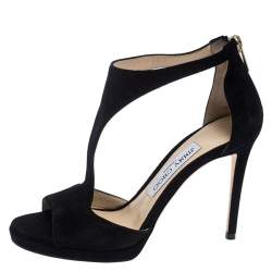 Pre Owned Jimmy Choo Black Suede T Strap Lana Sandals Size 35