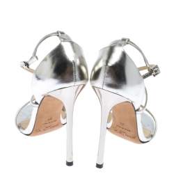 Pre Owned Jimmy Choo Silver Patent Leather Hesper Ankle Strap Sandals Size 36