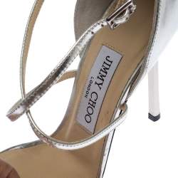 Pre Owned Jimmy Choo Silver Patent Leather Hesper Ankle Strap Sandals Size 36