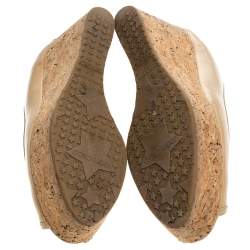 Pre Owned Jimmy Choo Beige Patent Leather Cork Wedge Papina Pumps Size 36