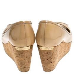 Pre Owned Jimmy Choo Beige Patent Leather Cork Wedge Papina Pumps Size 36