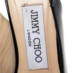 مملوكة مسبقًا Jimmy Choo Black Patent Leather Peep Toe Ankle Strap Platform Sandals Size 36