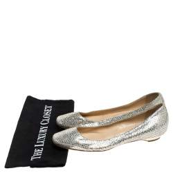 Jimmy Choo Metallic Gold Glitter Fabric Ballet Flats Size 38
