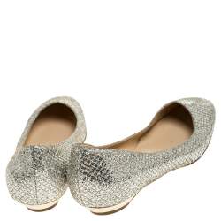 Jimmy Choo Metallic Gold Glitter Fabric Ballet Flats Size 38