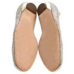 Jimmy Choo Metallic Gold Glitter Fabric Ballet Flats Size 38