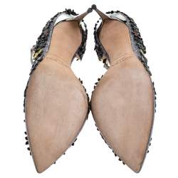 Pre Owned حذاء كعب عالي جيمي تشو لوريلاي مزخرف مورد سير كاحل قماش غليتر و جلد متعدد الألوان مقاس 39