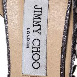 Pre Owned حذاء كعب عالي جيمي تشو لوريلاي مزخرف مورد سير كاحل قماش غليتر و جلد متعدد الألوان مقاس 39