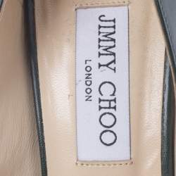 Jimmy Choo Dark Green Leather Baxen Peep Toe Wedge Pumps 38.5
