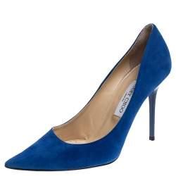 Pre Owned Jimmy Choo Blue Suede Abel Pointed Toe Pumps Size 39.5