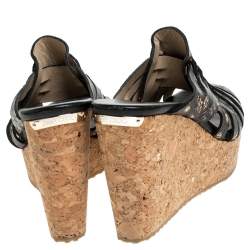 Pre Owned Jimmy Choo Brown/White Snake Print Perfume Cork Wedge Slides Size 40