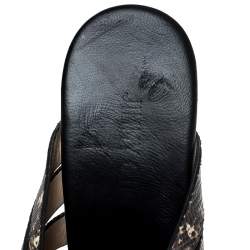 Pre Owned Jimmy Choo Brown/White Snake Print Perfume Cork Wedge Slides Size 40