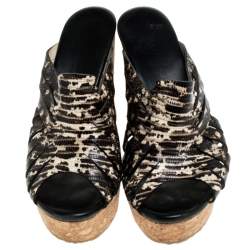 Pre Owned Jimmy Choo Brown/White Snake Print Perfume Cork Wedge Slides Size 40
