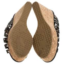 Pre Owned Jimmy Choo Brown/White Snake Print Perfume Cork Wedge Slides Size 40