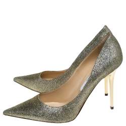 Pre Owned Jimmy Choo Metallic Gold Glitter Fabric Abel Pointed Toe Pumps Size 39.5 