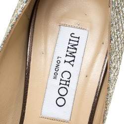 Pre Owned Jimmy Choo Metallic Glitter Fabric Dahlia Peep Toe Platform Pumps Size 37