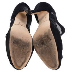 مملوكة مسبقًا Jimmy Choo Blue Suede And Mesh Kerfield Peep Toe Platform Ankle Booties Size 37