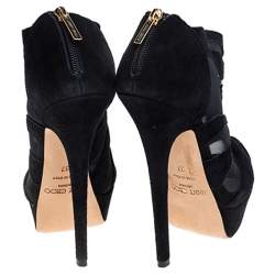 مملوكة مسبقًا Jimmy Choo Blue Suede And Mesh Kerfield Peep Toe Platform Ankle Booties Size 37