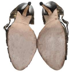 Pre Owned صندل جيمي تشو طراز سيور سويدي غليتر و جلد ثعبان أسود مقاس 38