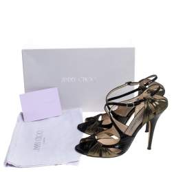 Pre Owned صندل جيمي تشو طراز سيور سويدي غليتر و جلد ثعبان أسود مقاس 38