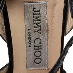 Pre Owned صندل جيمي تشو طراز سيور سويدي غليتر و جلد ثعبان أسود مقاس 38