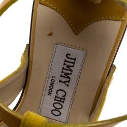 Pre Owned Jimmy Choo Yellow Suede And Leather Cut Out Platform Ankle Strap Sandals Size 37